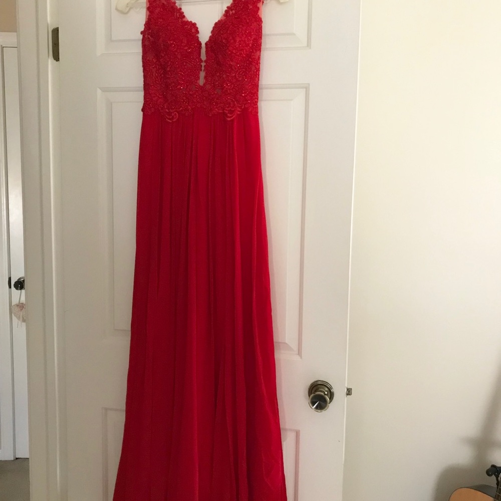 Long red prom dress